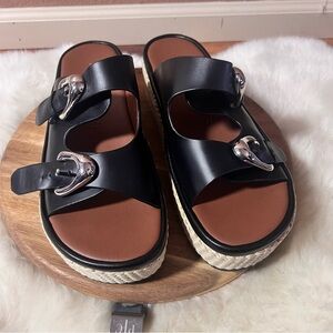 Aerosoles Women's Darcy Wedge Leather Buckle Sandal Size 9.5